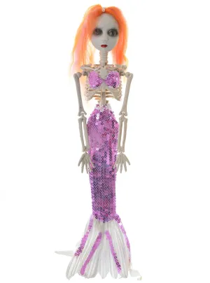 Creepy Purple Sequinned Mermaid Skeleton Halloween Decoration