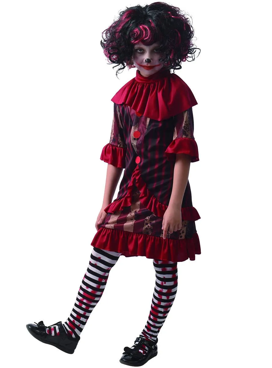 Creepy Red and Black Evil Clown Girls Halloween Costume