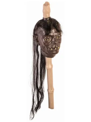 Creepy Shrunken Head on Stick Halloween Decoration