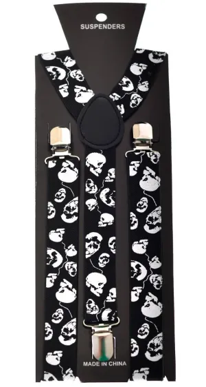 Creepy Skull Print Black Costume Accessory Suspenders