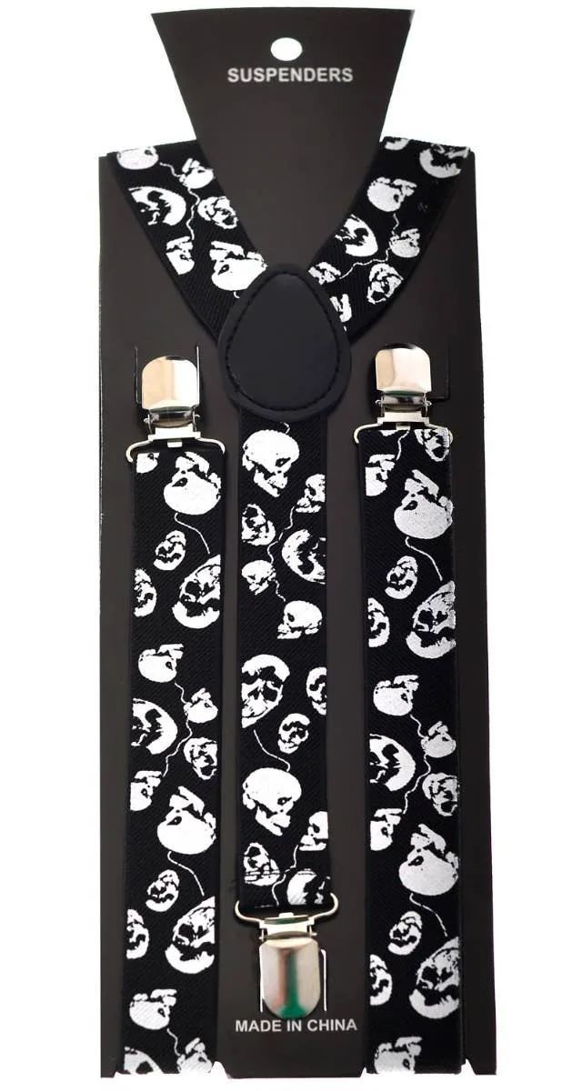 Creepy Skull Print Black Costume Accessory Suspenders