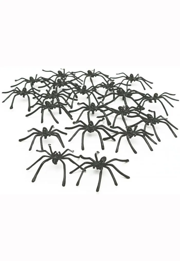 Creepy Small Black Plastic Spider Decorations - 50 Pack