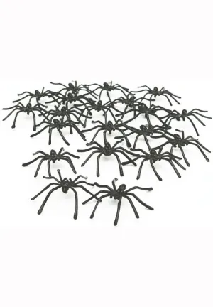 Creepy Small Black Plastic Spider Decorations - 50 Pack