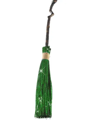 Crooked Green Glitter Witch Broomstick Costume Accessory