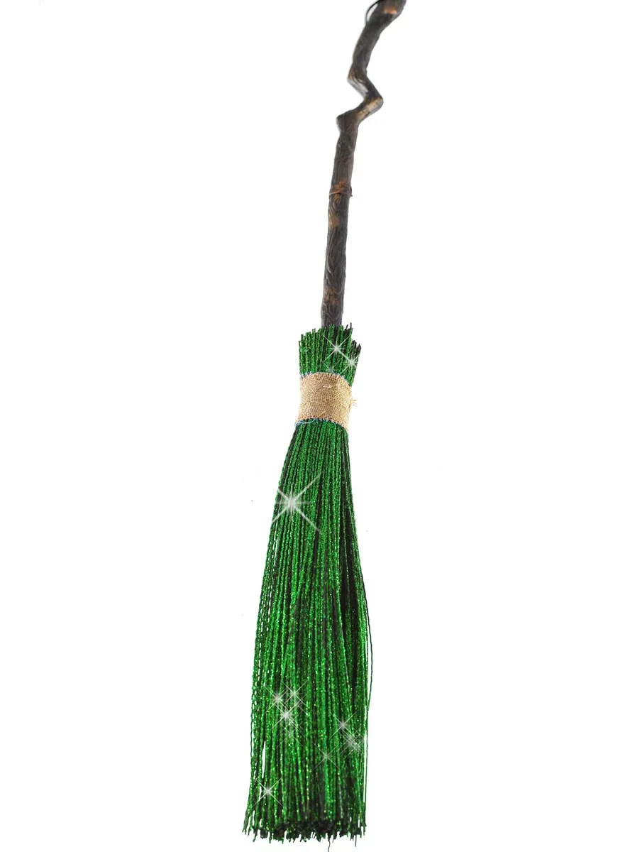 Crooked Green Glitter Witch Broomstick Costume Accessory