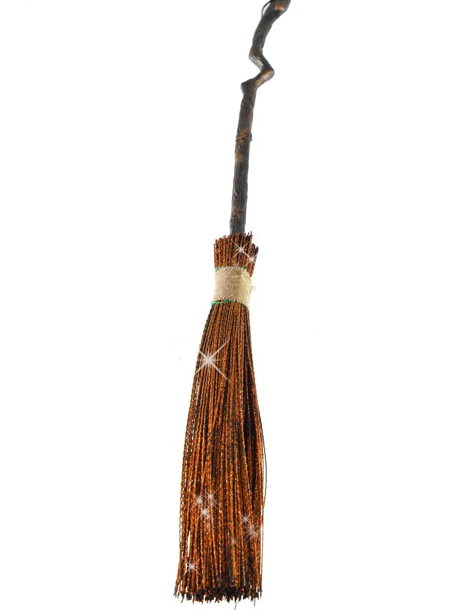 Crooked Orange Glitter Witch Broomstick Costume Accessory