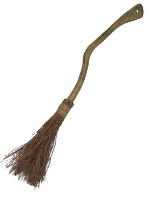 Crooked Wooden Witch Broom Halloween Accessory