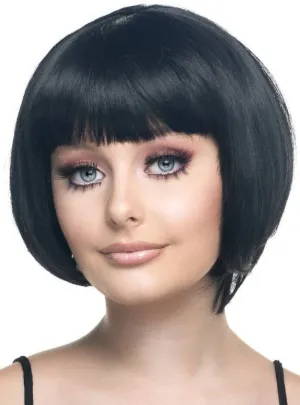 Cropped Black Bob Womens Fashion Wig with Fringe
