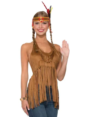 Cropped Brown Faux Suede Fringed Womens Costume Shirt