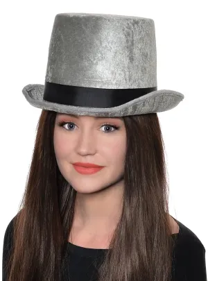 Crushed Grey Velvet Adults Costume Top Hat