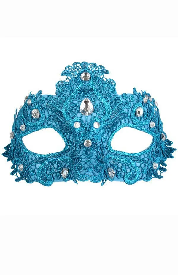 Crystal Blue Lace Adults Masquerade Mask