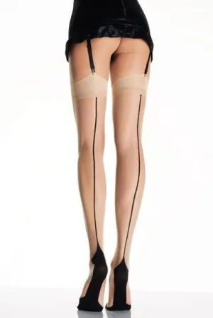 Cuban Heel Nude Thigh Highs with Backseam