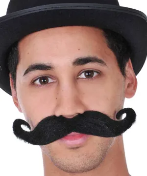 Curled Black Circus Ringmaster Fake Moustache