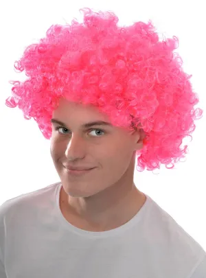 Curly Adults Neon Pink Afro Clown Costume Wig