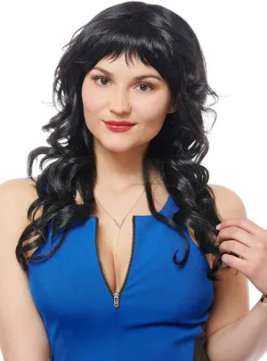 Curly Black Ciao Bella Womens Costume Wig with Bangs