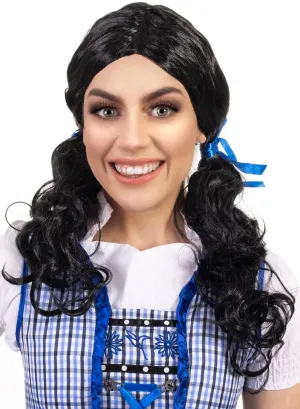 Curly Black Pigtails Womens Costume Wig