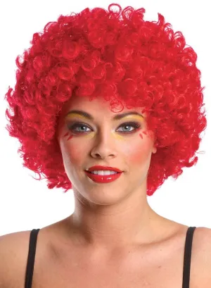 Curly Bright Red Adults Clown Afro Costume Wig
