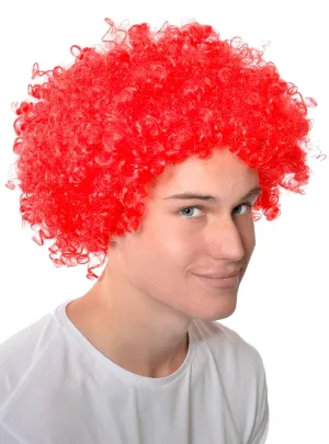 Curly Bright Red Adults Clown Costume Wig