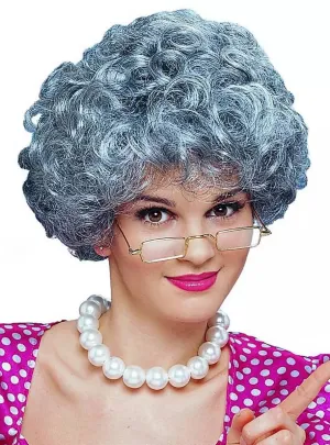 Curly Grey Old Lady Womens Costume Wig