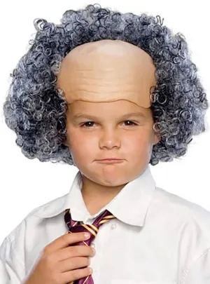 Curly Grey Old Man Kids Costume Wig with Bald Cap