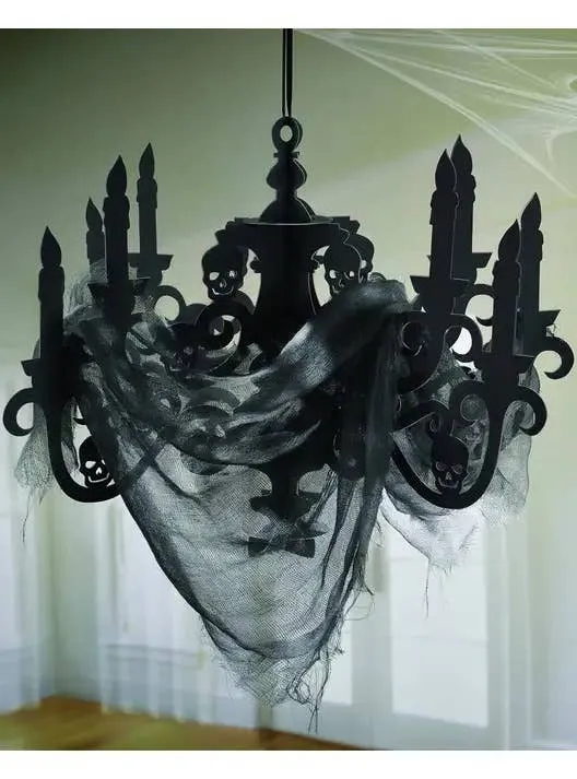 Cut Out Black Chandelier and Net Halloween Decoration Kit