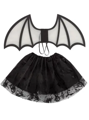Cute Bat Girls Black Wings And Tutu Halloween Costume Set