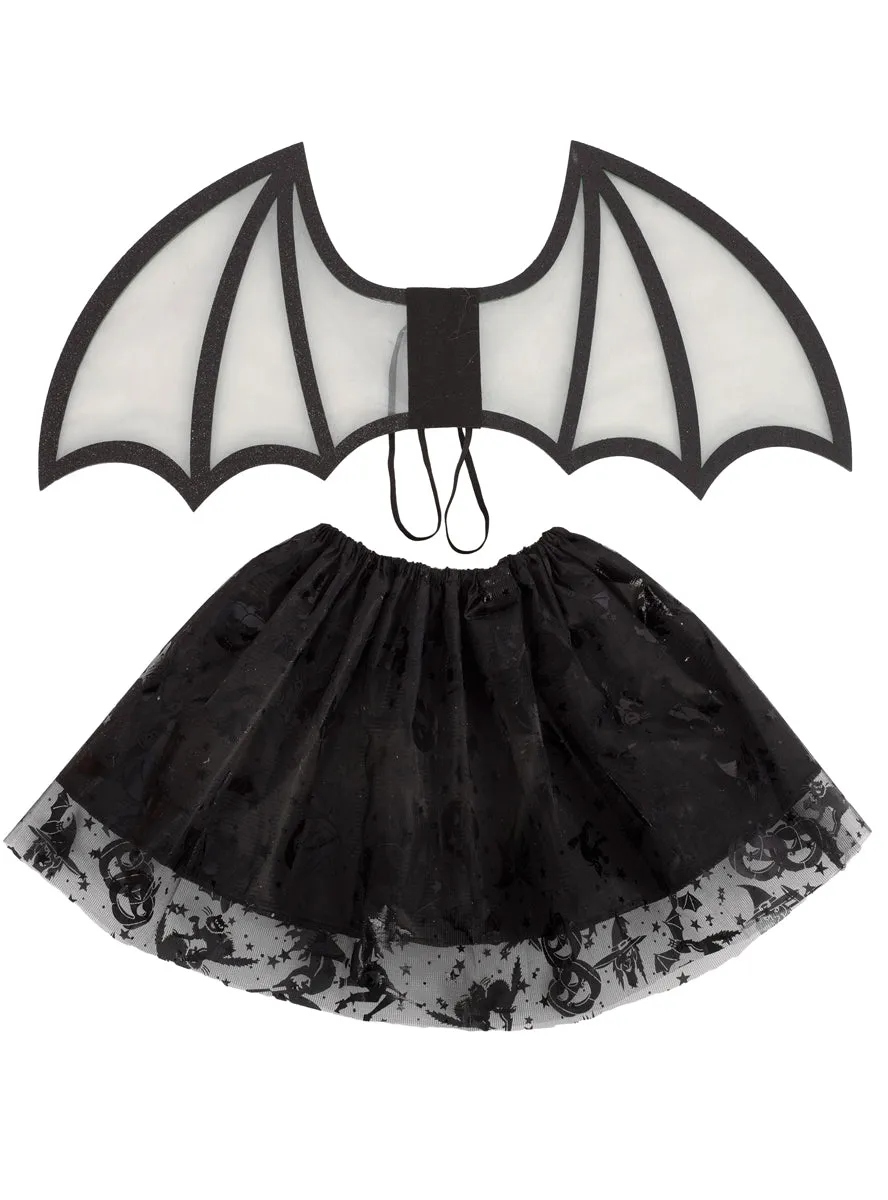 Cute Bat Girls Black Wings And Tutu Halloween Costume Set