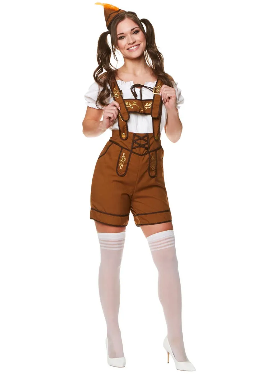 Cute Bavarian Girl Brown Lederhosen Womens Costume