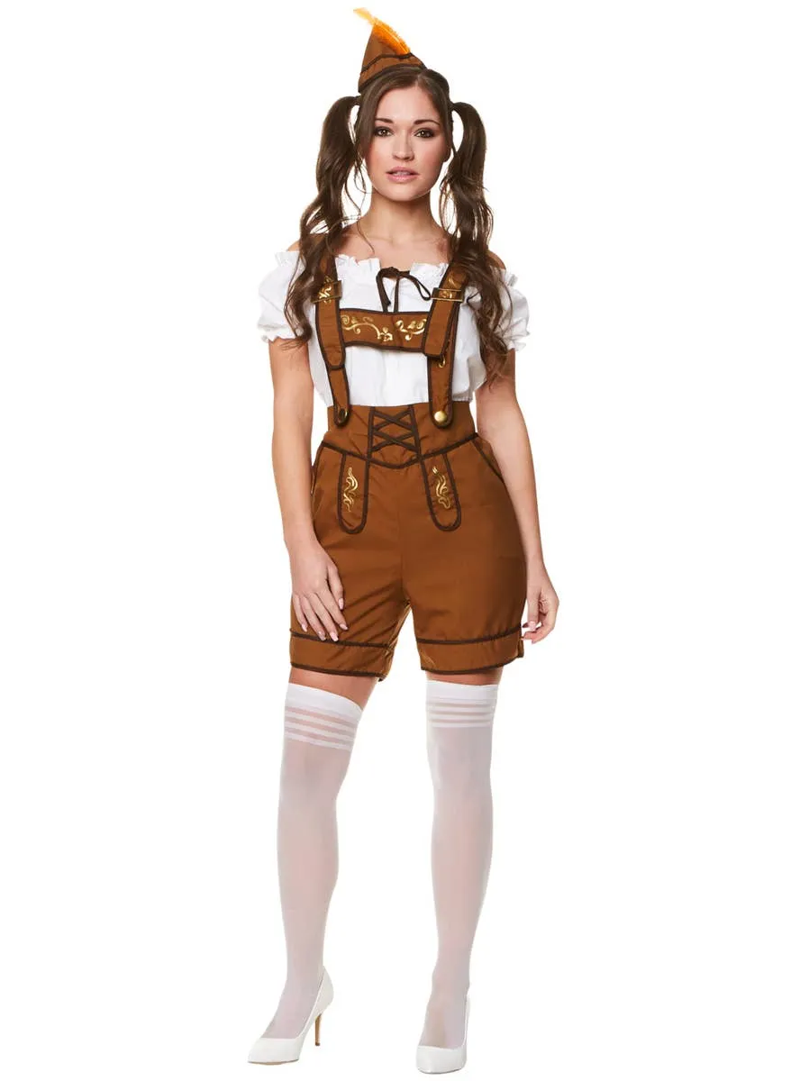 Cute Bavarian Girl Brown Lederhosen Womens Costume