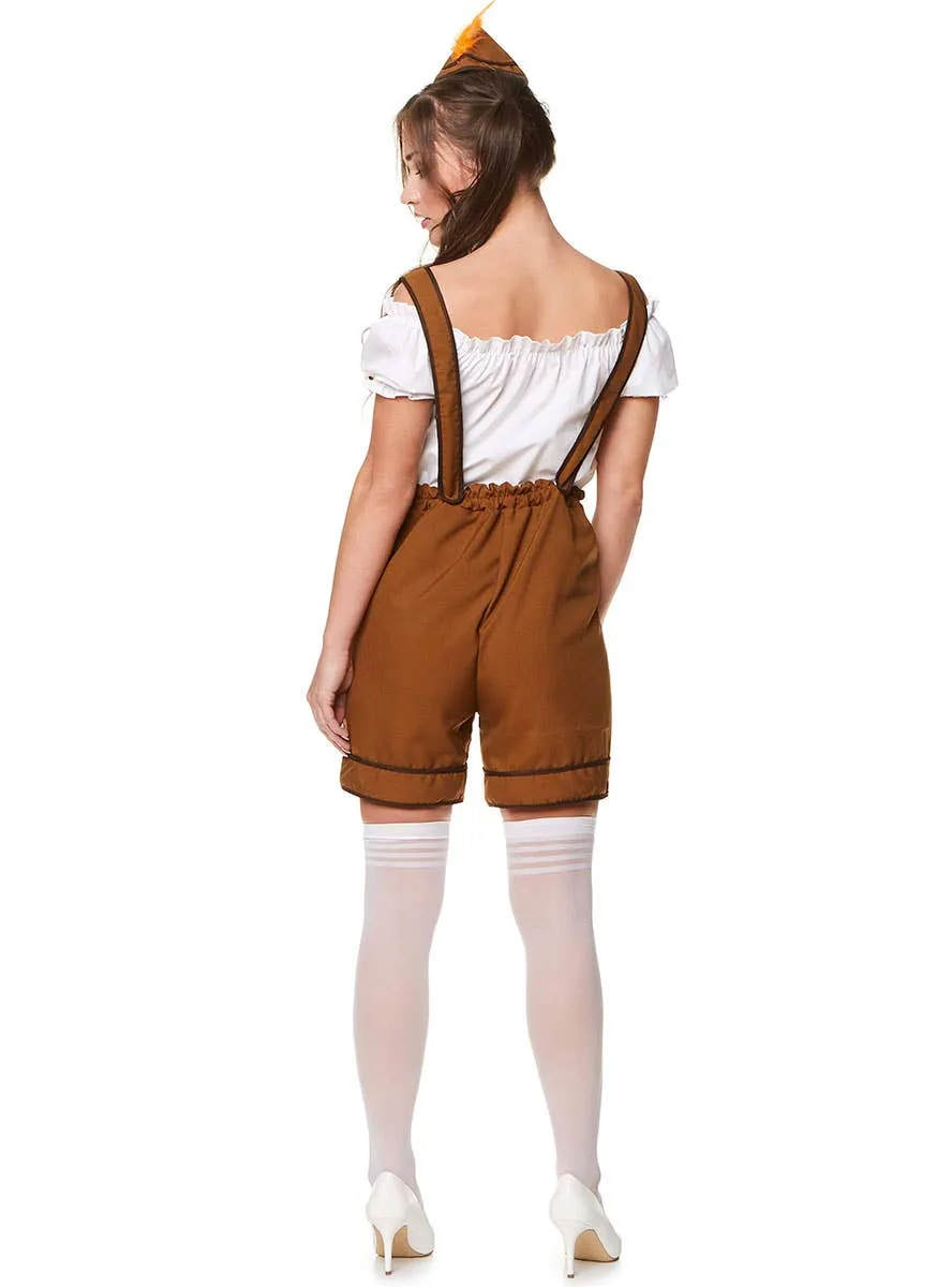 Cute Bavarian Girl Brown Lederhosen Womens Costume