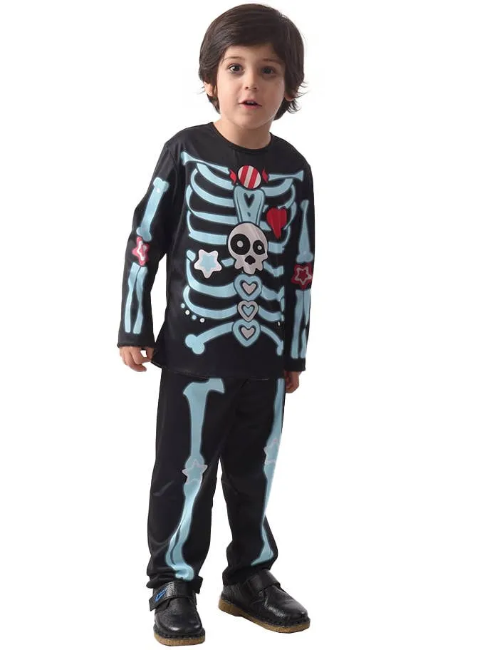 Cute Black and Blue Skeleton Toddler Boys Halloween Costume