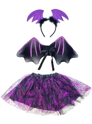 Cute Black and Purple Girls Bat Halloween Costume Set