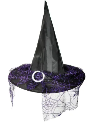 Cute Black and Purple Spiderweb Witch Halloween Costume Hat