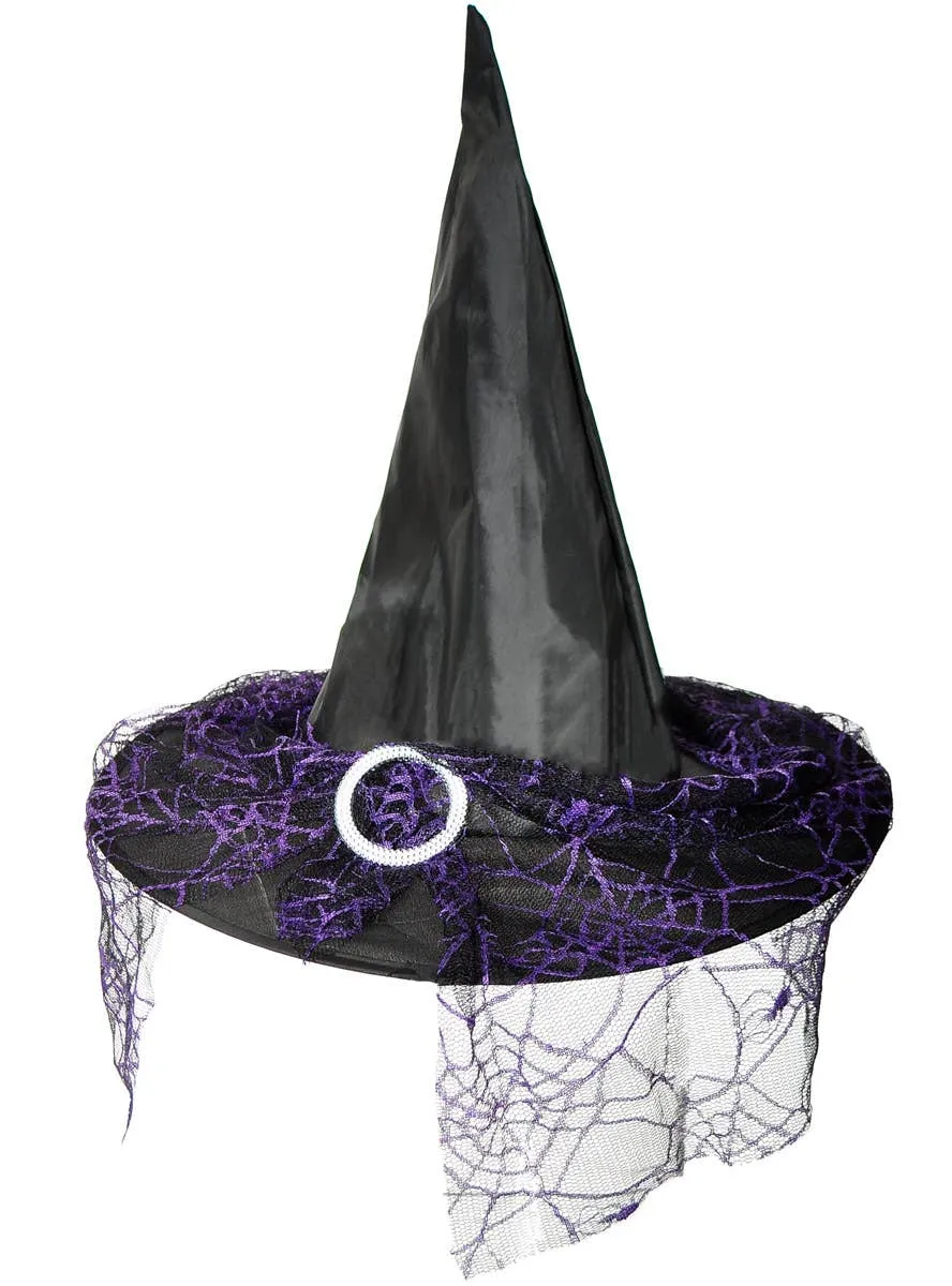 Cute Black and Purple Spiderweb Witch Halloween Costume Hat