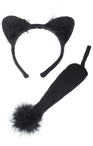 Cute Black Cat Ears and Tail Costume Accessory Kit