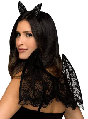 Cute Black Lace Bat Wings and Ears Accessory Set