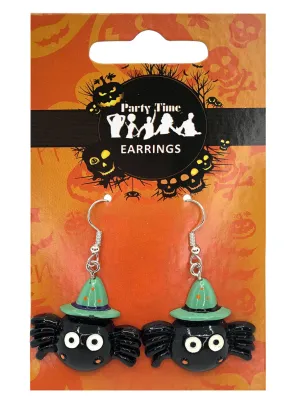 Cute Black Spiders With hats Halloween Costume Earrings