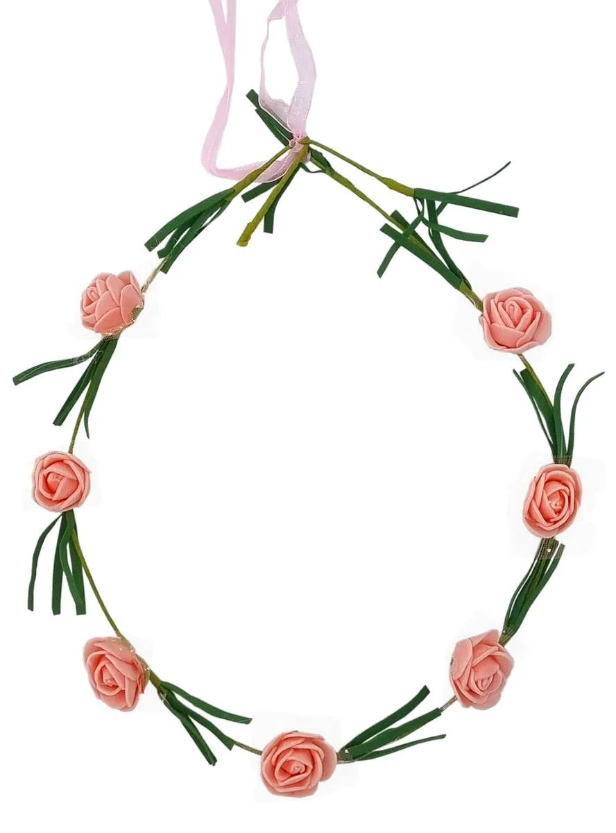 Cute Dusty Pink Flowers and Leaves Headpiece Costume Accessory