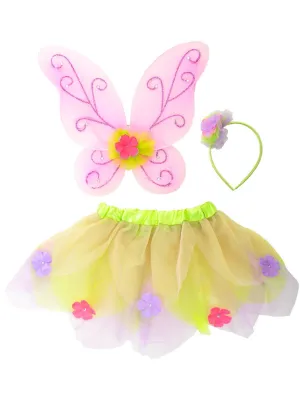 Cute Garden Fairy Girls Wings and Tutu Set