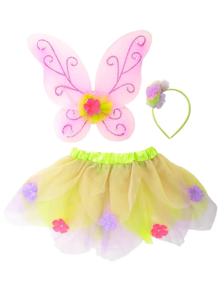 Cute Garden Fairy Girls Wings and Tutu Set