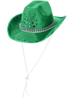 Cute Green Rhinestoned Cowgirl Costume Hat