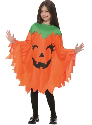 Cute Orange Pumpkin Print Girls Halloween Costume Poncho