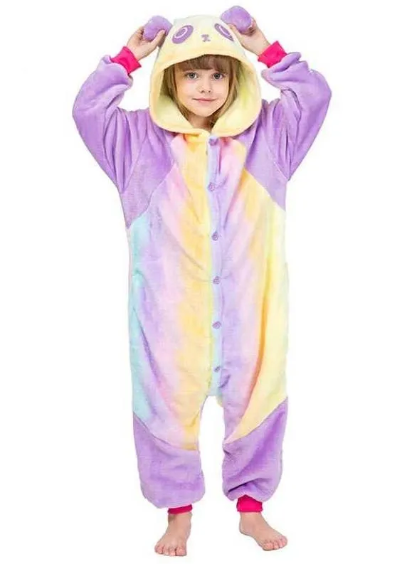 Cute Pastel Rainbow Panda Kids Onesie Costume