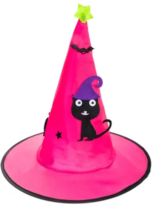 Cute Pink and Black Cat Kids Halloween Witch Hat