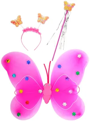 Cute Pink Girls Butterfly Fairy Wings Accessory Kit