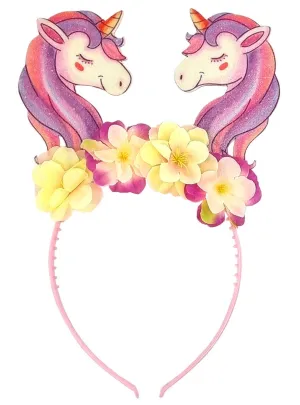 Cute Pink Glitter Unicorn Costume Headband with Flowers