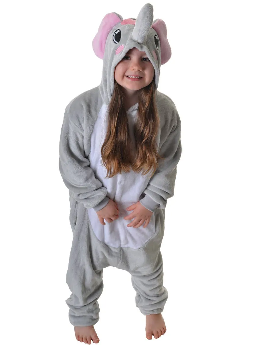 Cute Plush Grey Elephant Childrens Onesie Dress Up Costume