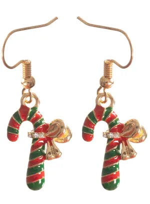 Cute Red and Green Candy Canes Christmas Earrings