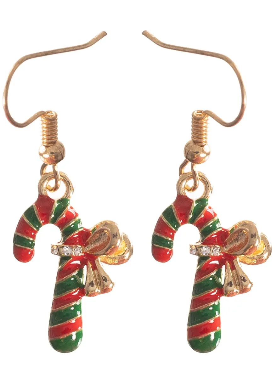 Cute Red and Green Candy Canes Christmas Earrings