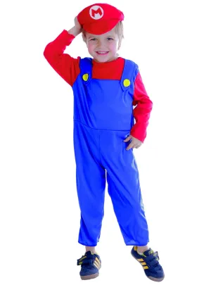 Cute Red Plumber Boy Kids Mario Brothers Costume